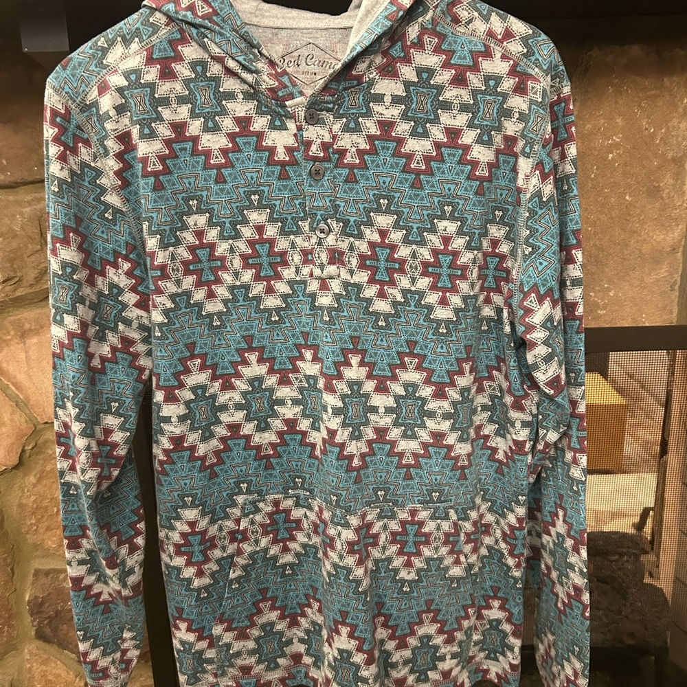 Hoodie Aztec Patterned in Teal and Maroon MEDIUM Great feeling and looks!!